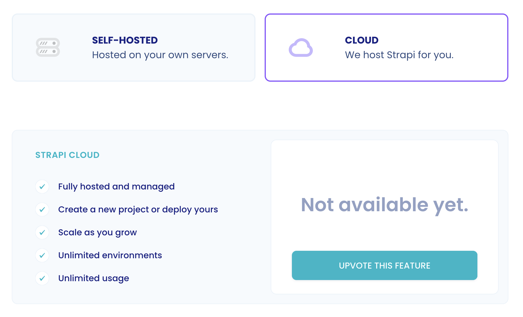 There is some info about the planned Strapi Cloud, but it's not available yet